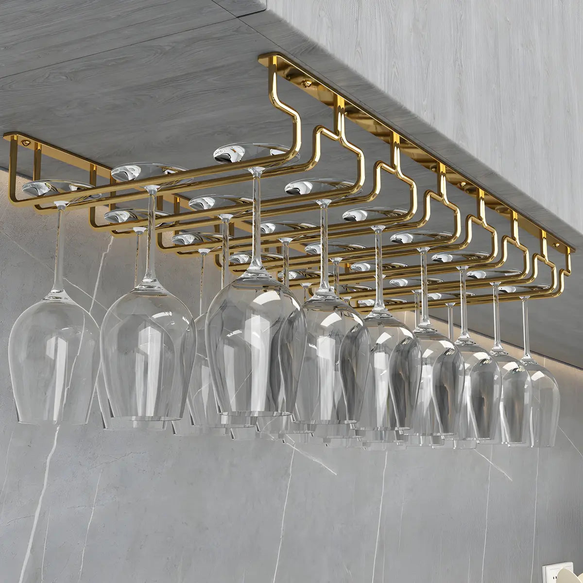 Gold Rectangular Metal Wine Glass Rack Stemware Rack