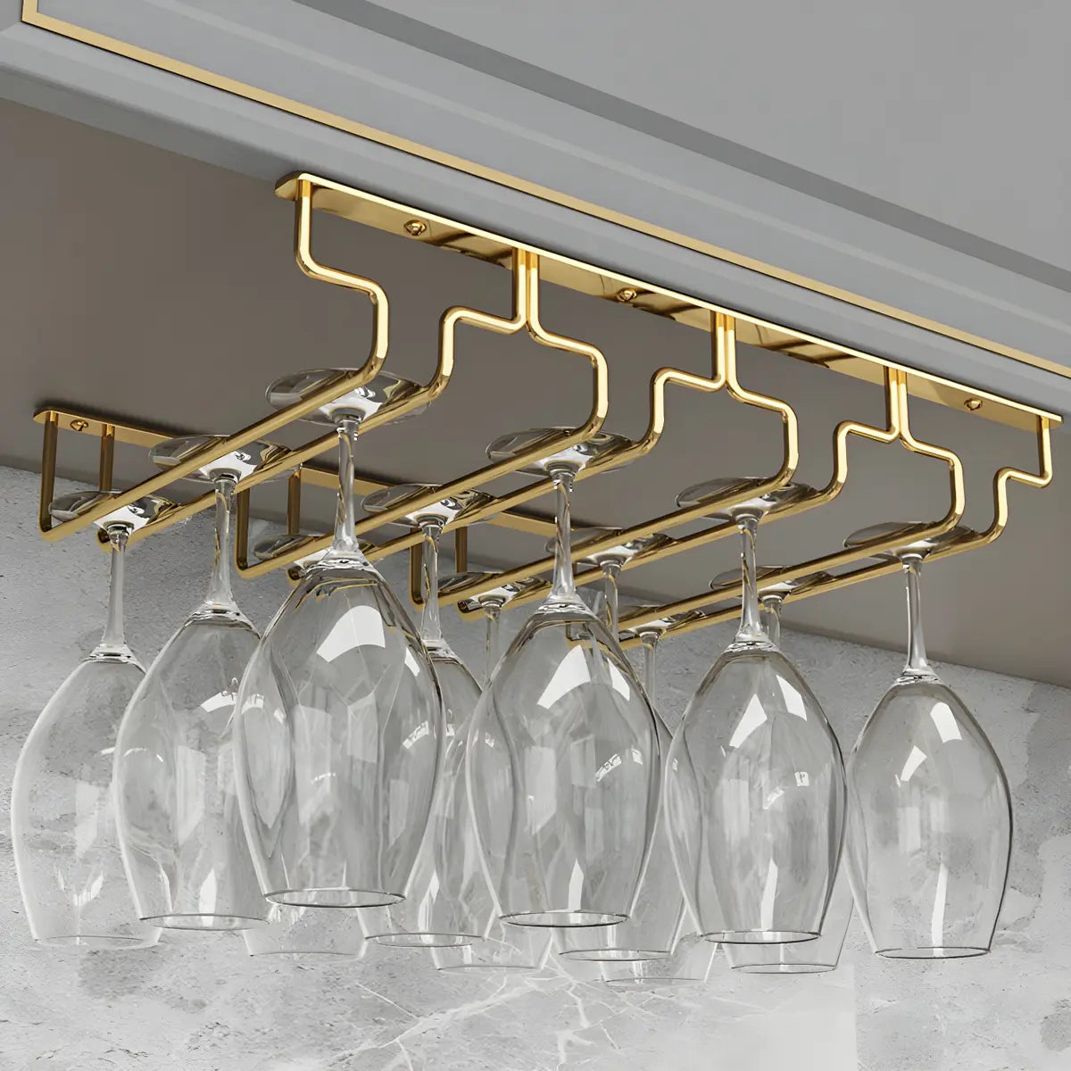 Gold Rectangular Metal Wine Glass Rack Stemware Rack