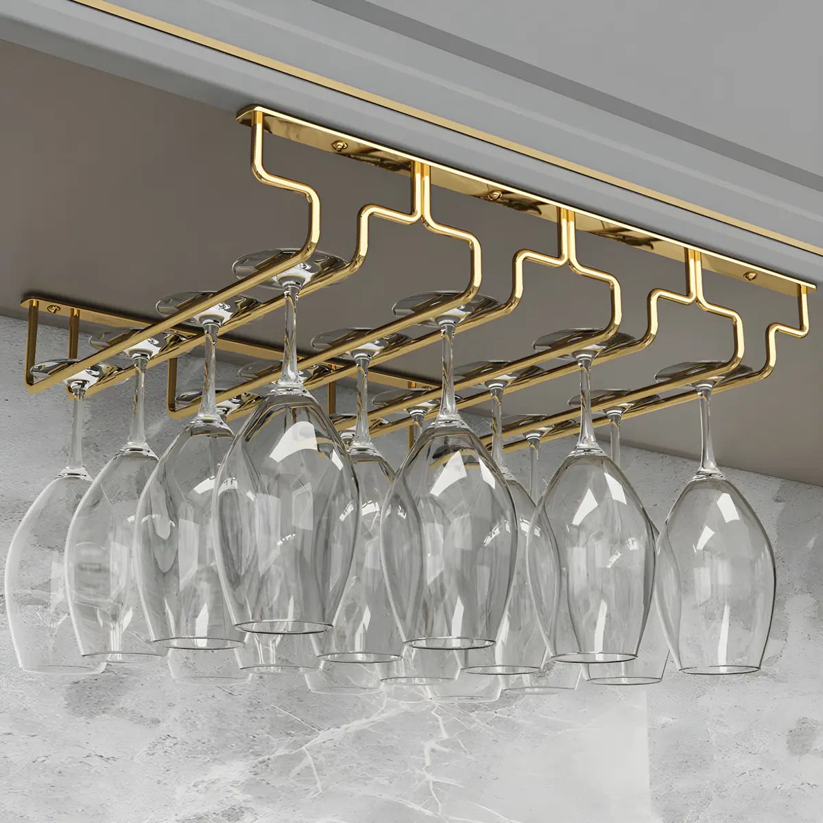 Gold Rectangular Metal Wine Glass Rack Stemware Rack