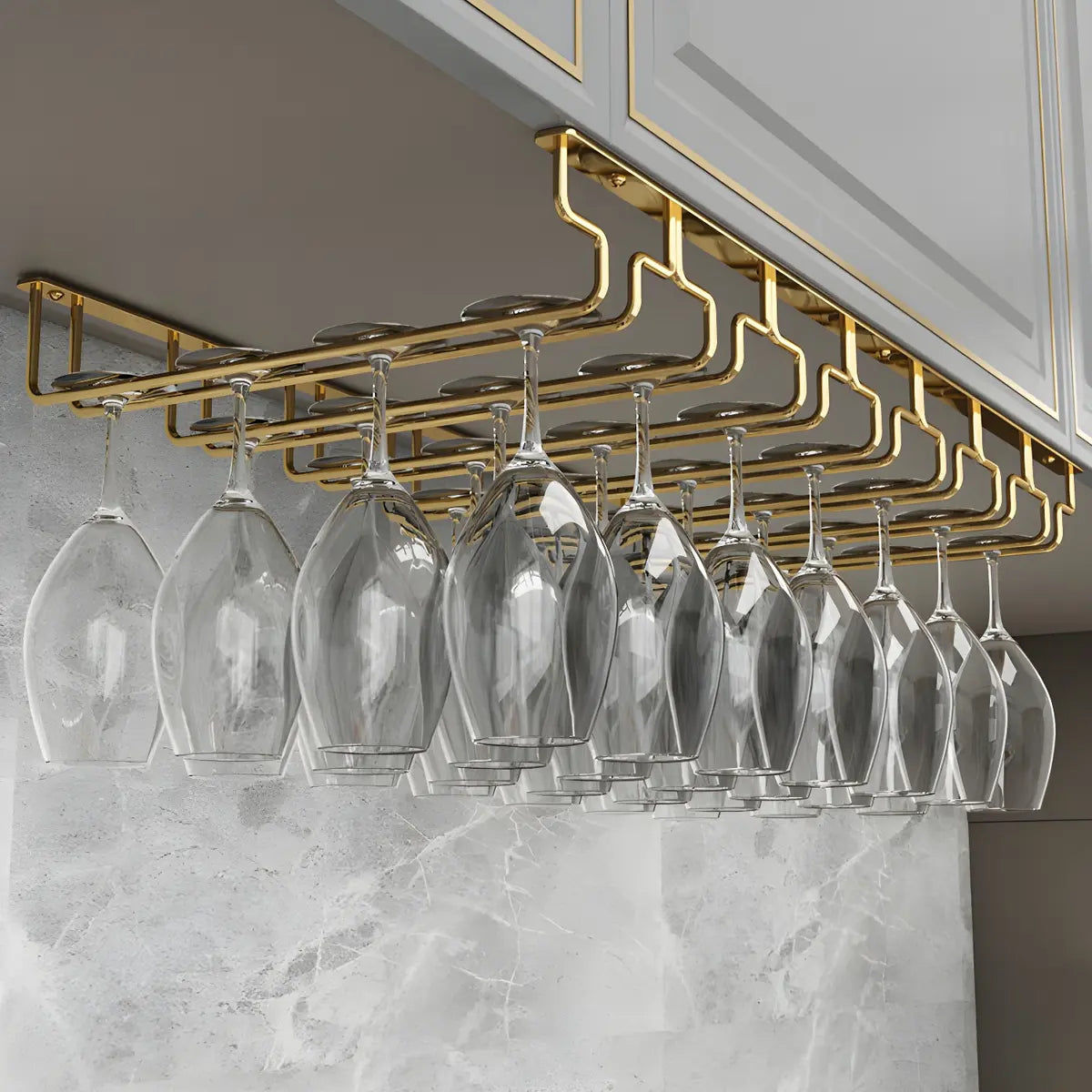 Gold Rectangular Metal Wine Glass Rack Stemware Rack