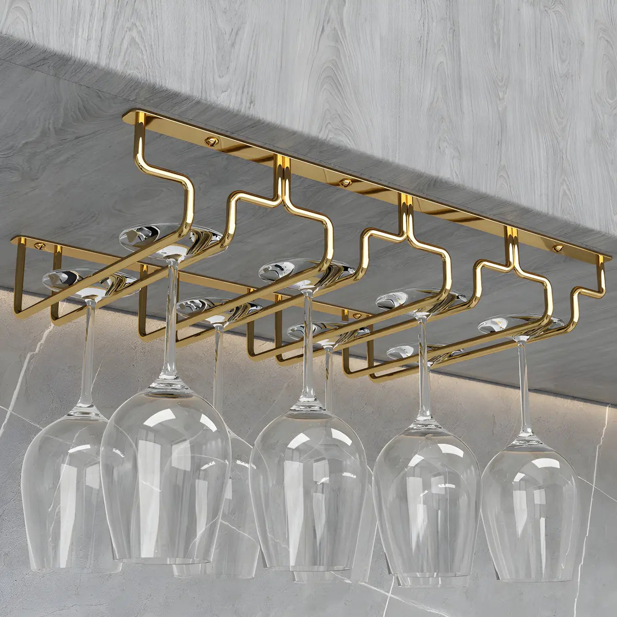 Gold Rectangular Metal Wine Glass Rack Stemware Rack