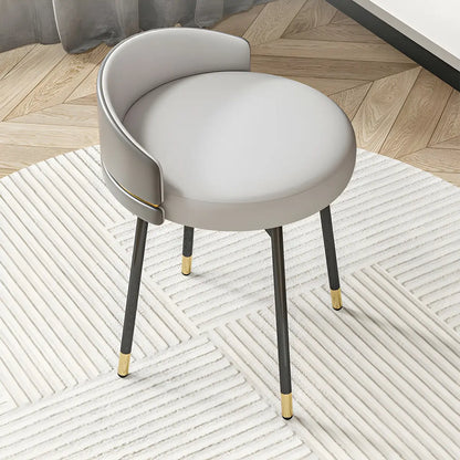 Gray Round Leather Upholstered Vanity Stool with Backrest