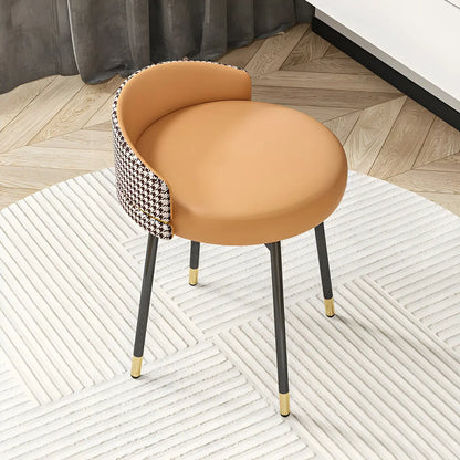 Gray Round Leather Upholstered Vanity Stool with Backrest