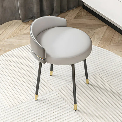 Gray Round Leather Upholstered Vanity Stool with Backrest