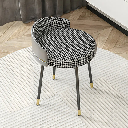 Gray Round Leather Upholstered Vanity Stool with Backrest