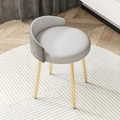 Gray Round Leather Upholstered Vanity Stool with Backrest