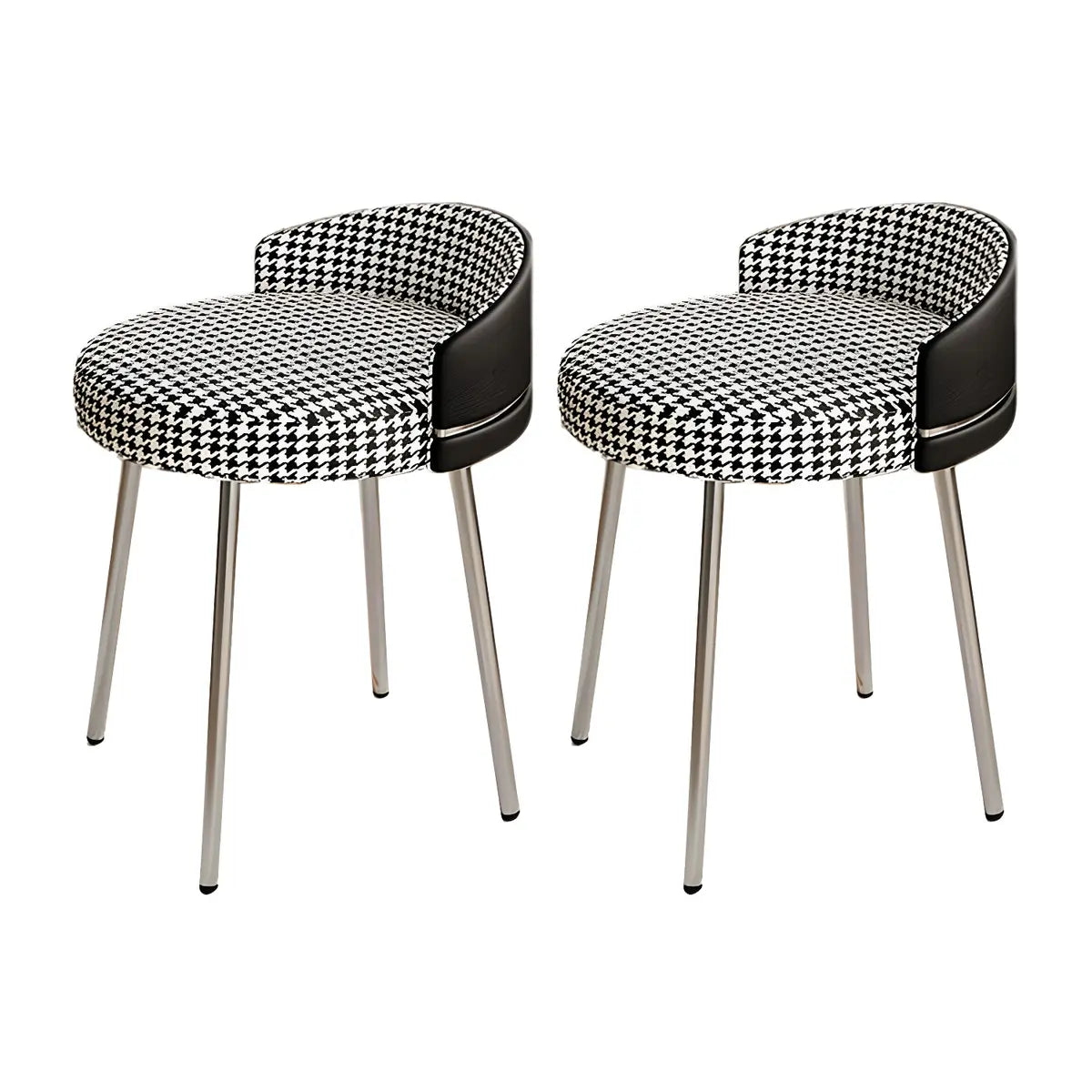 Gray Round Leather Upholstered Vanity Stool with Backrest