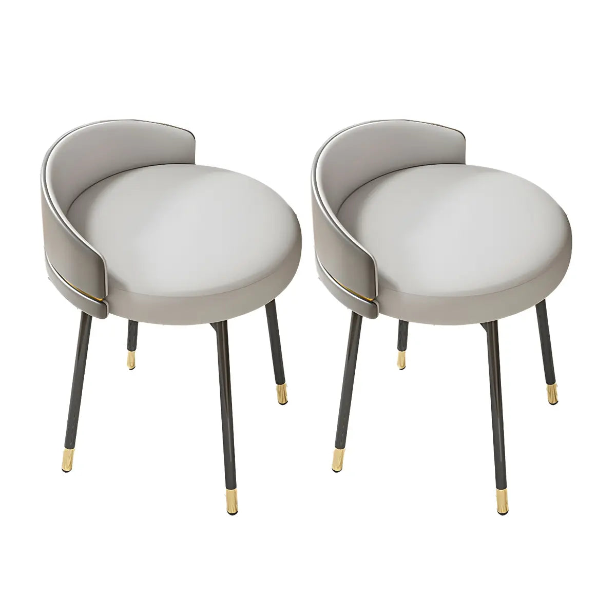 Gray Round Leather Upholstered Vanity Stool with Backrest