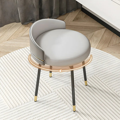 Gray Round Leather Upholstered Vanity Stool with Backrest