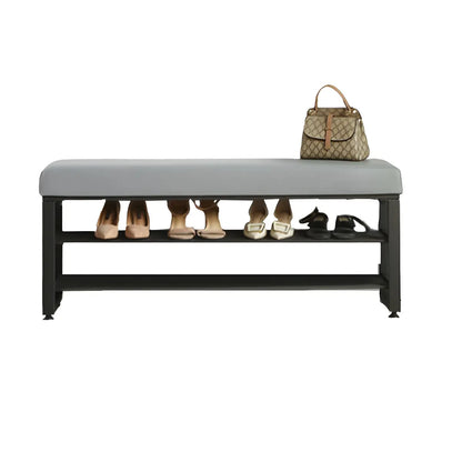 Grey Upholstered Entryway Bench with Shoe Storage