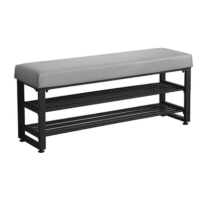 Grey Upholstered Entryway Bench with Shoe Storage