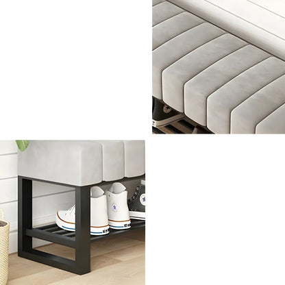 Grey Upholstered Entryway Bench with Shoe Storage