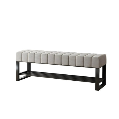 Grey Upholstered Entryway Bench with Shoe Storage