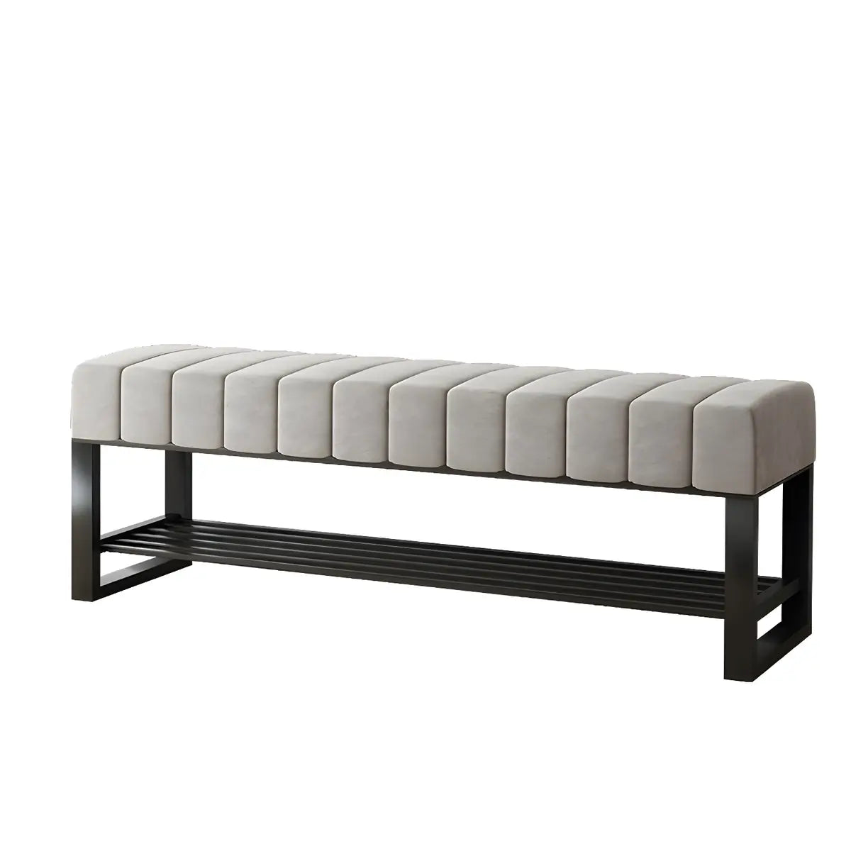 Grey Upholstered Entryway Bench with Shoe Storage