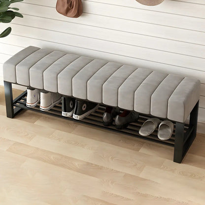 Grey Upholstered Entryway Bench with Shoe Storage