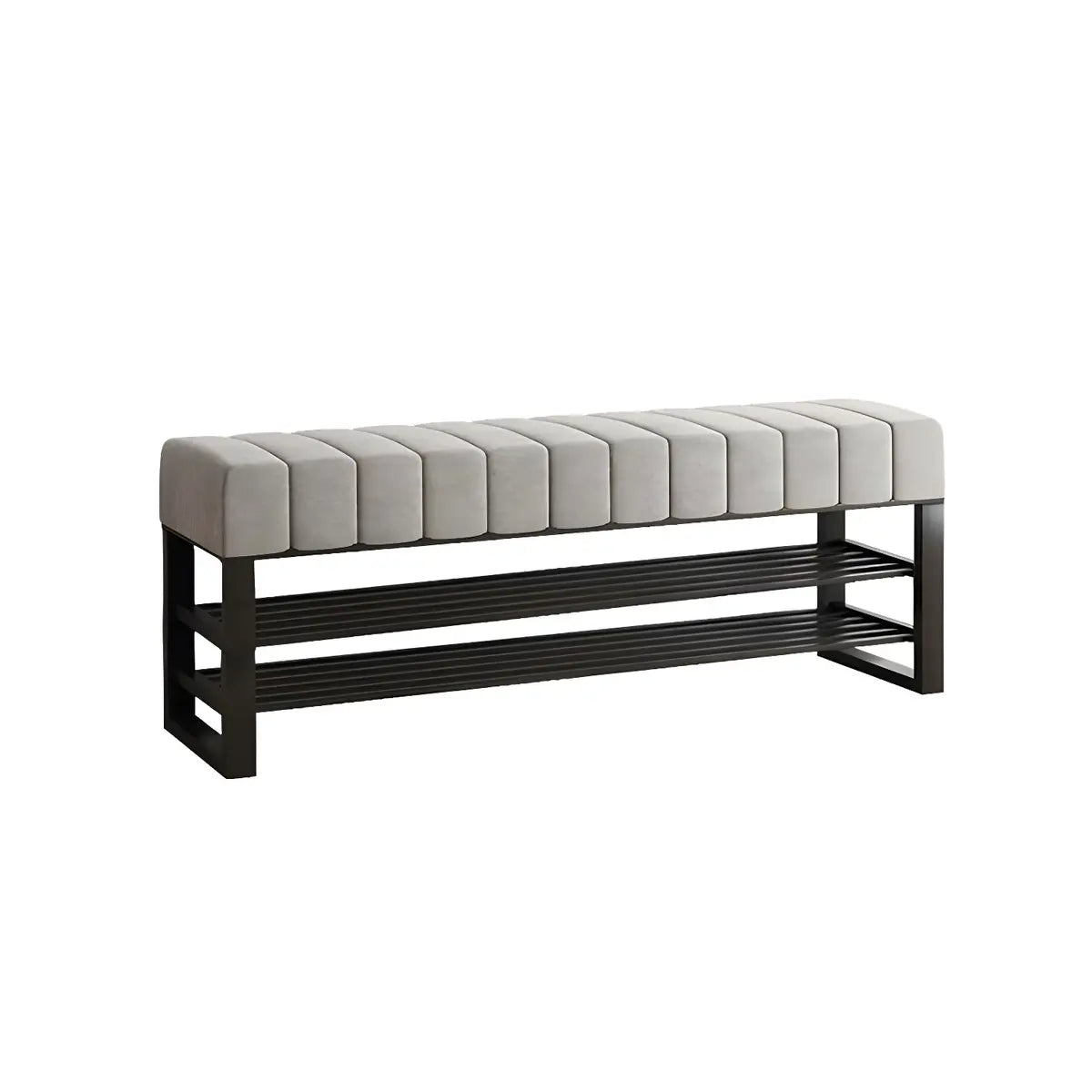 Grey Upholstered Entryway Bench with Shoe Storage