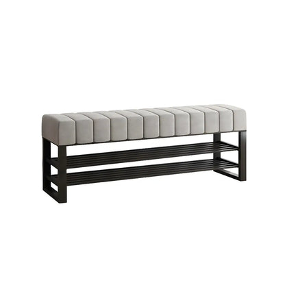 Grey Upholstered Entryway Bench with Shoe Storage