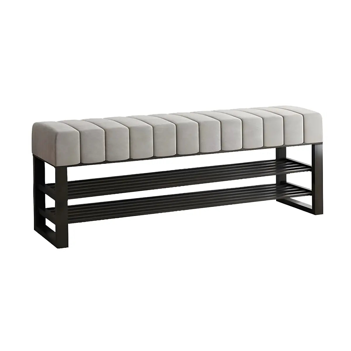 Grey Upholstered Entryway Bench with Shoe Storage