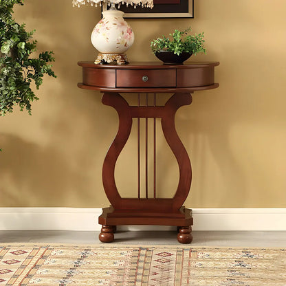 Half Moon Birch Dark Wood Console Table with Drawers