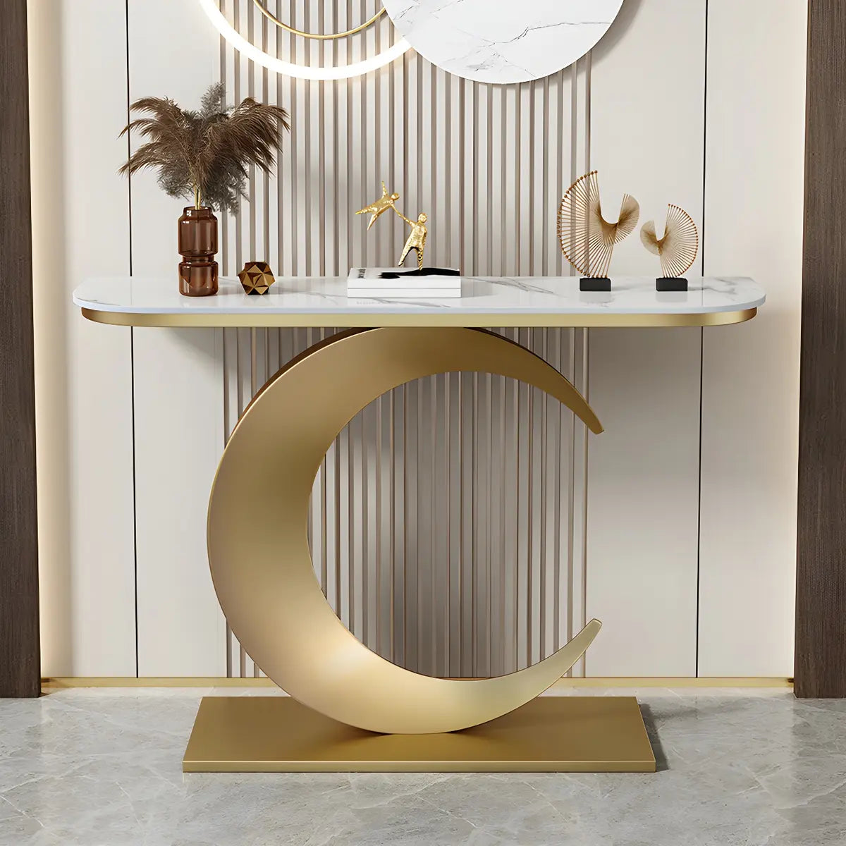 Half Moon Metal Gold Scratch Resistant Hallway Console Table