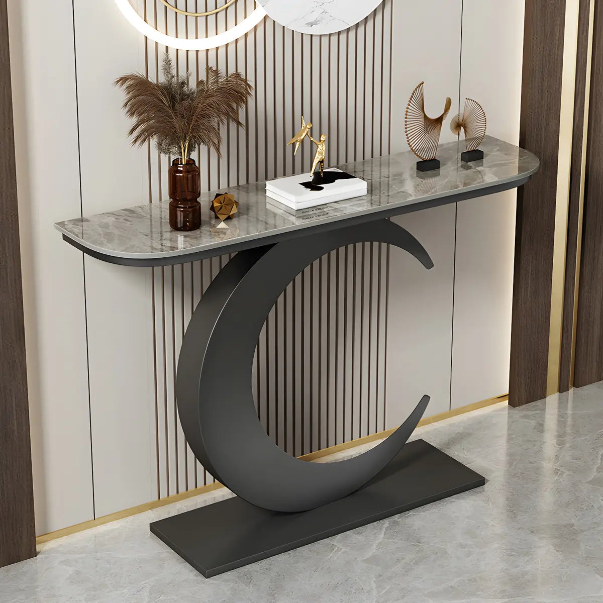 Half Moon Metal Gold Scratch Resistant Hallway Console Table