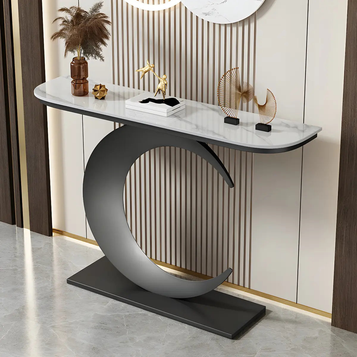 Half Moon Metal Gold Scratch Resistant Hallway Console Table