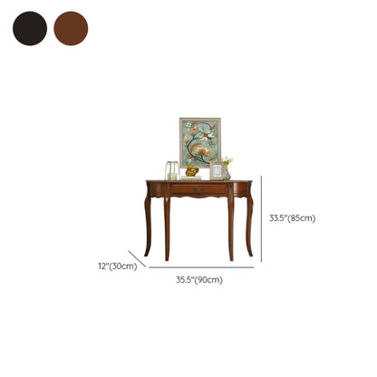 Half Moon Walnut Wooden Storage Console Table with Drawer