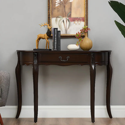 Half Moon Walnut Wooden Storage Console Table with Drawer