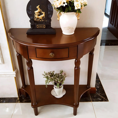 Half Moon Wood Cherry Console Entry Table with Drawers