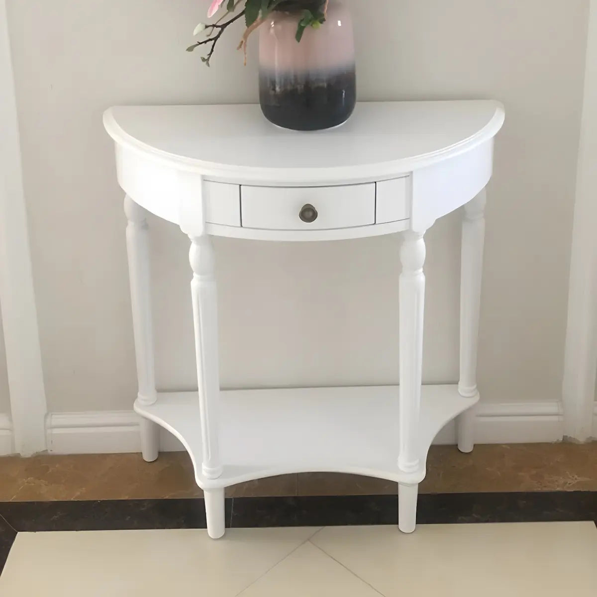 Half Moon Wood Cherry Console Entry Table with Drawers