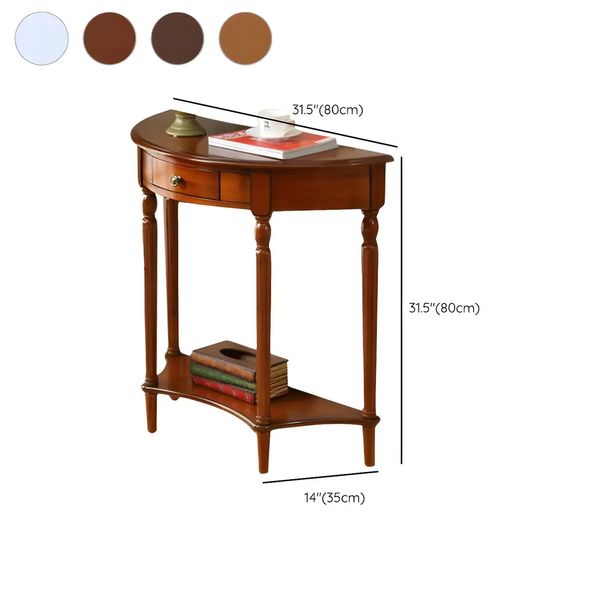 Half Moon Wood Cherry Console Entry Table with Drawers