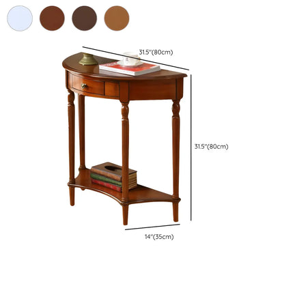 Half Moon Wood Cherry Console Entry Table with Drawers