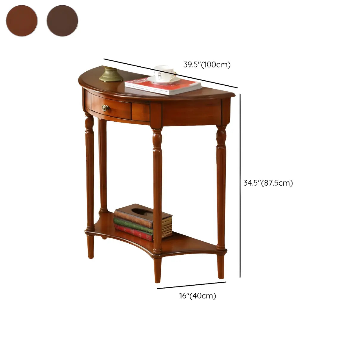 Half Moon Wood Cherry Console Entry Table with Drawers