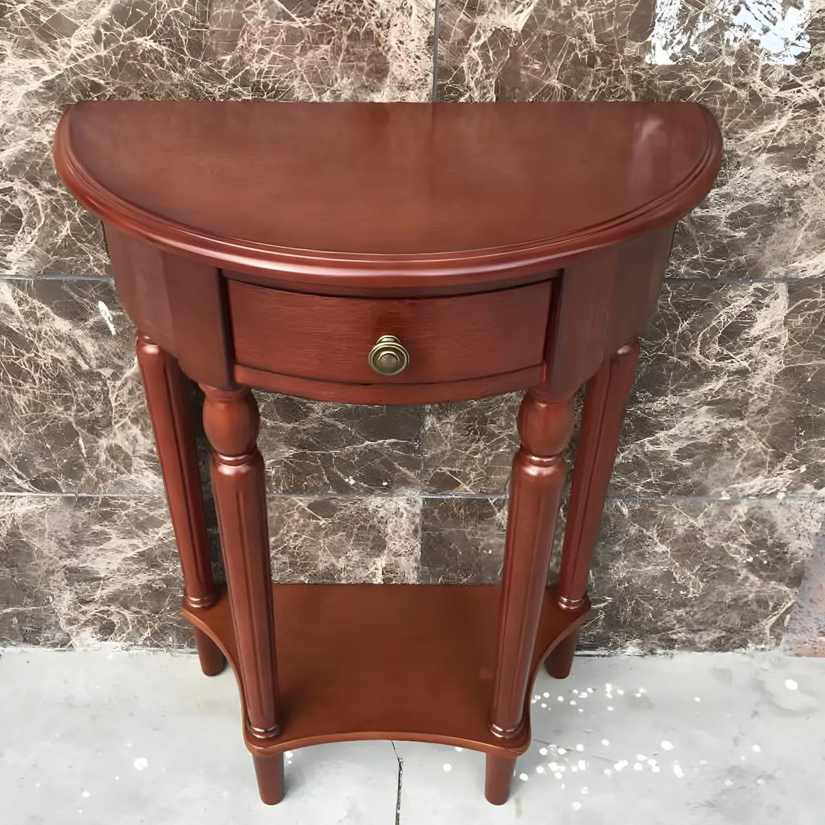 Half Moon Wood Cherry Console Entry Table with Drawers