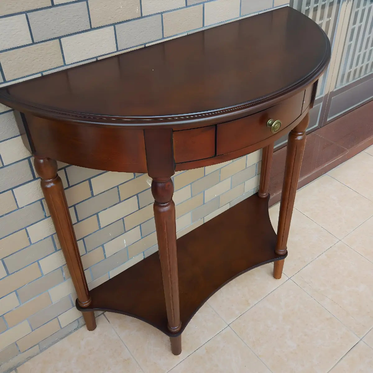 Half Moon Wood Cherry Console Entry Table with Drawers