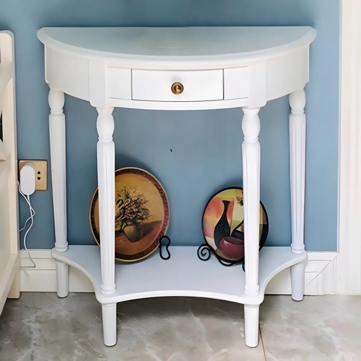 Half Moon Wood Cherry Console Entry Table with Drawers