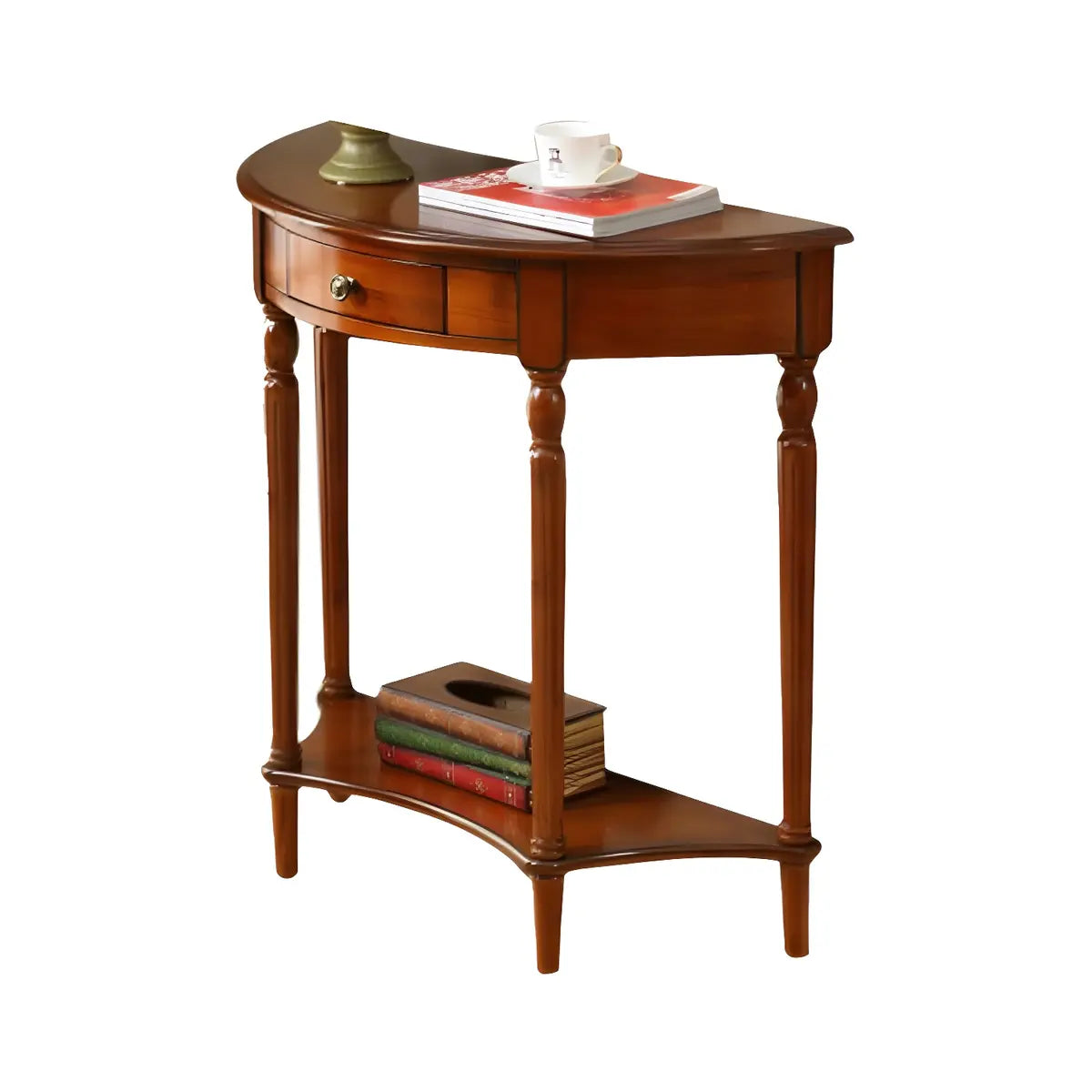 Half Moon Wood Cherry Console Entry Table with Drawers