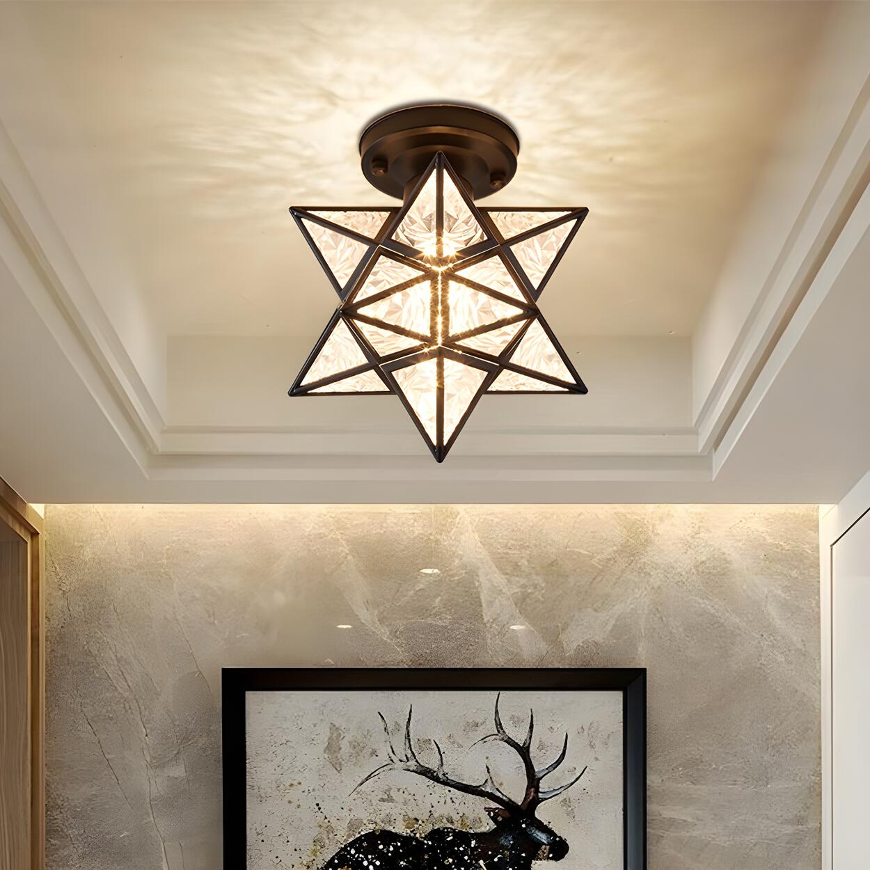 Hallway Colonial Hexagram Metal Semi-Flush Mount Light