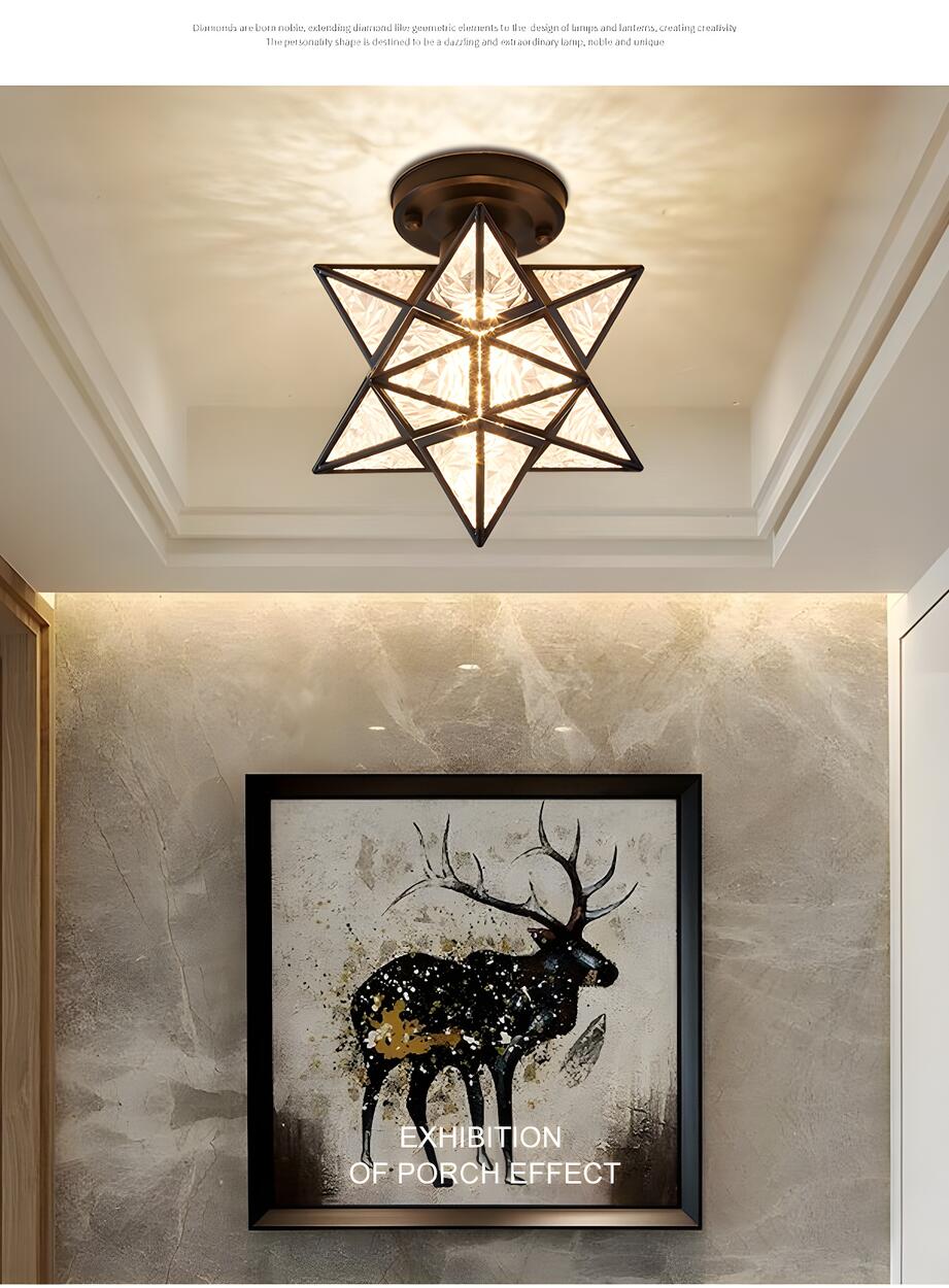 Hallway Colonial Hexagram Metal Semi-Flush Mount Light