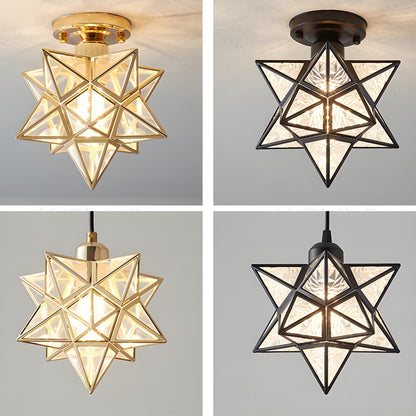 Hallway Colonial Hexagram Metal Semi-Flush Mount Light