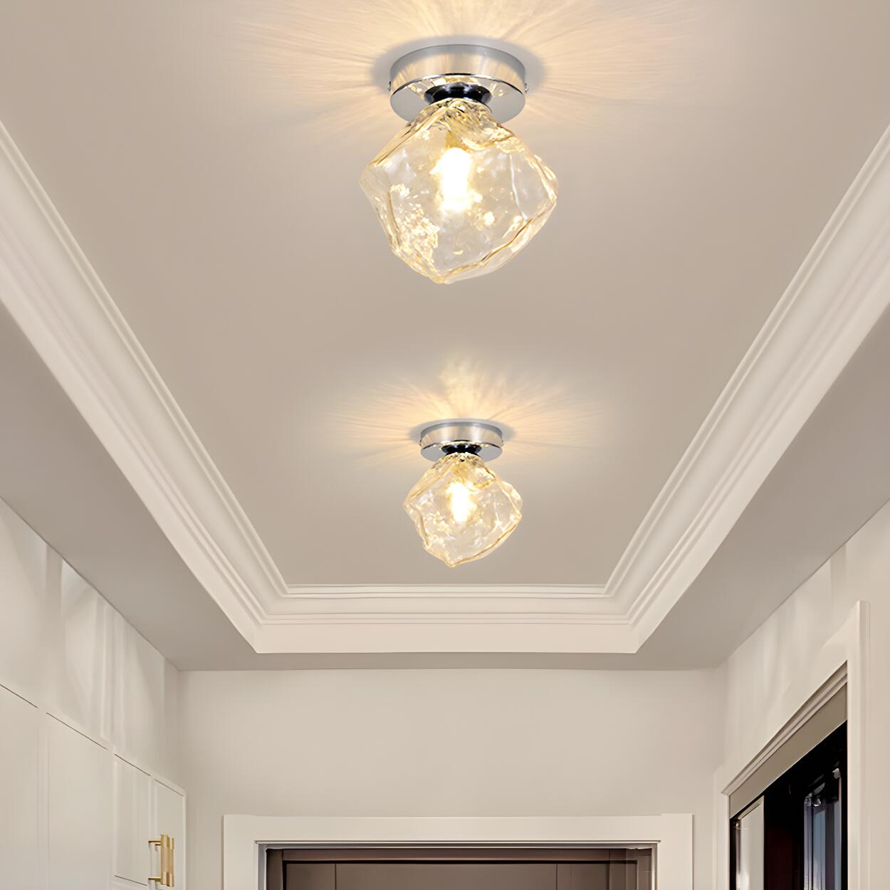 Hallway Irregular Clear Glass Semi-Flush Mount Light