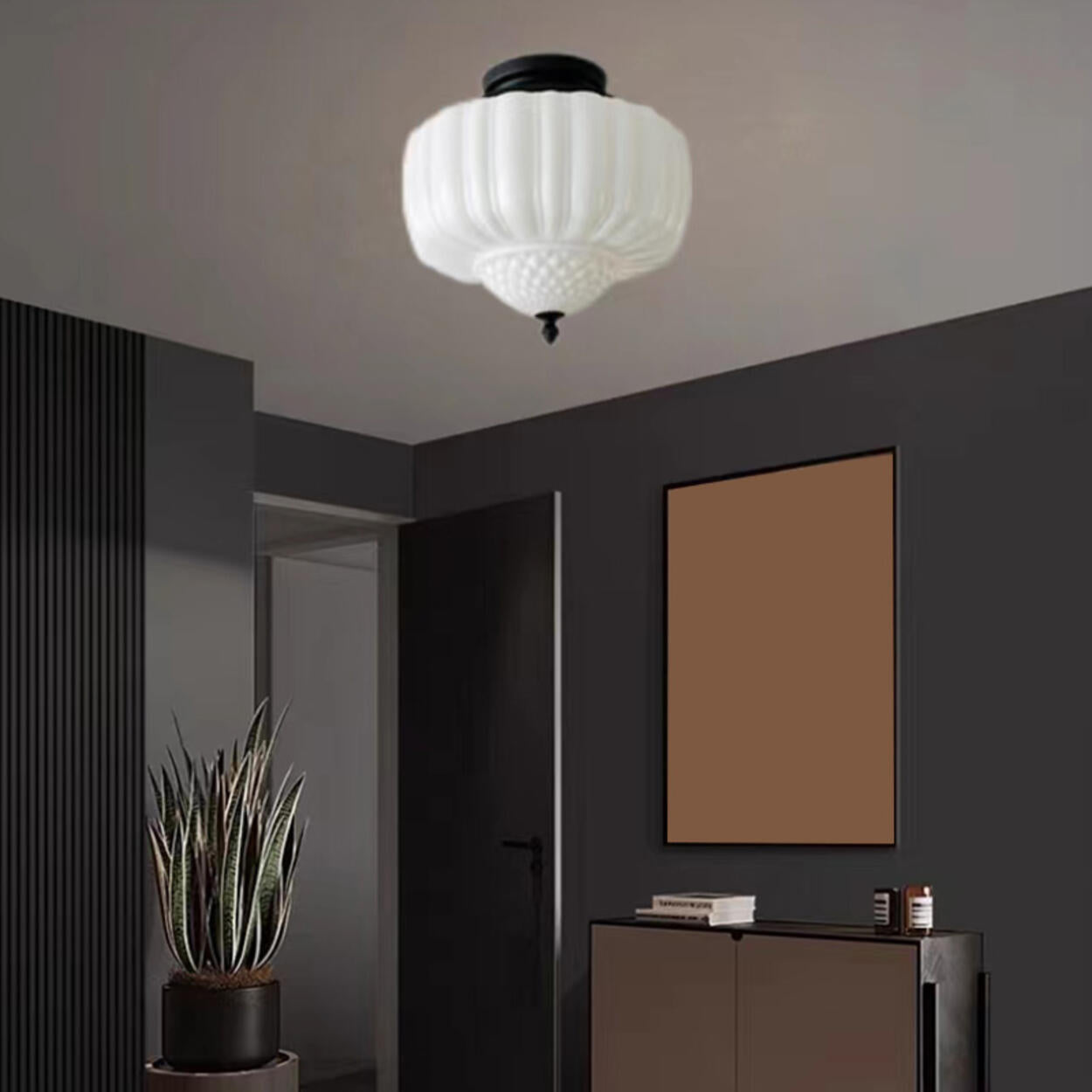 Hallway Mini Black-White Semi-Flush Mount Ceiling Light