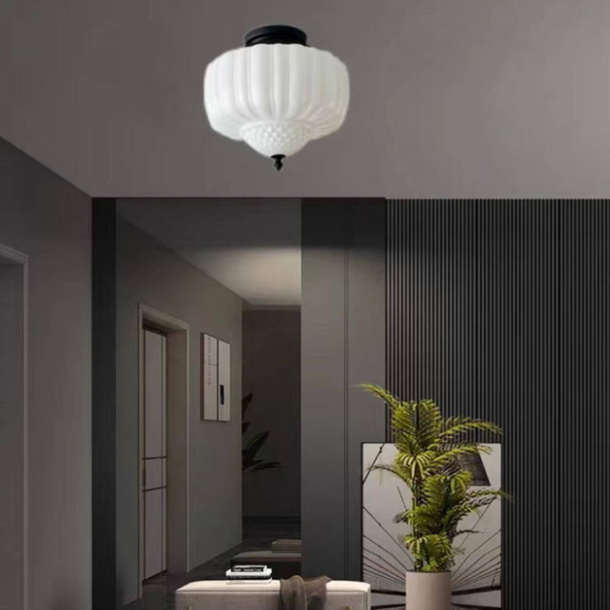 Hallway Mini Black-White Semi-Flush Mount Ceiling Light