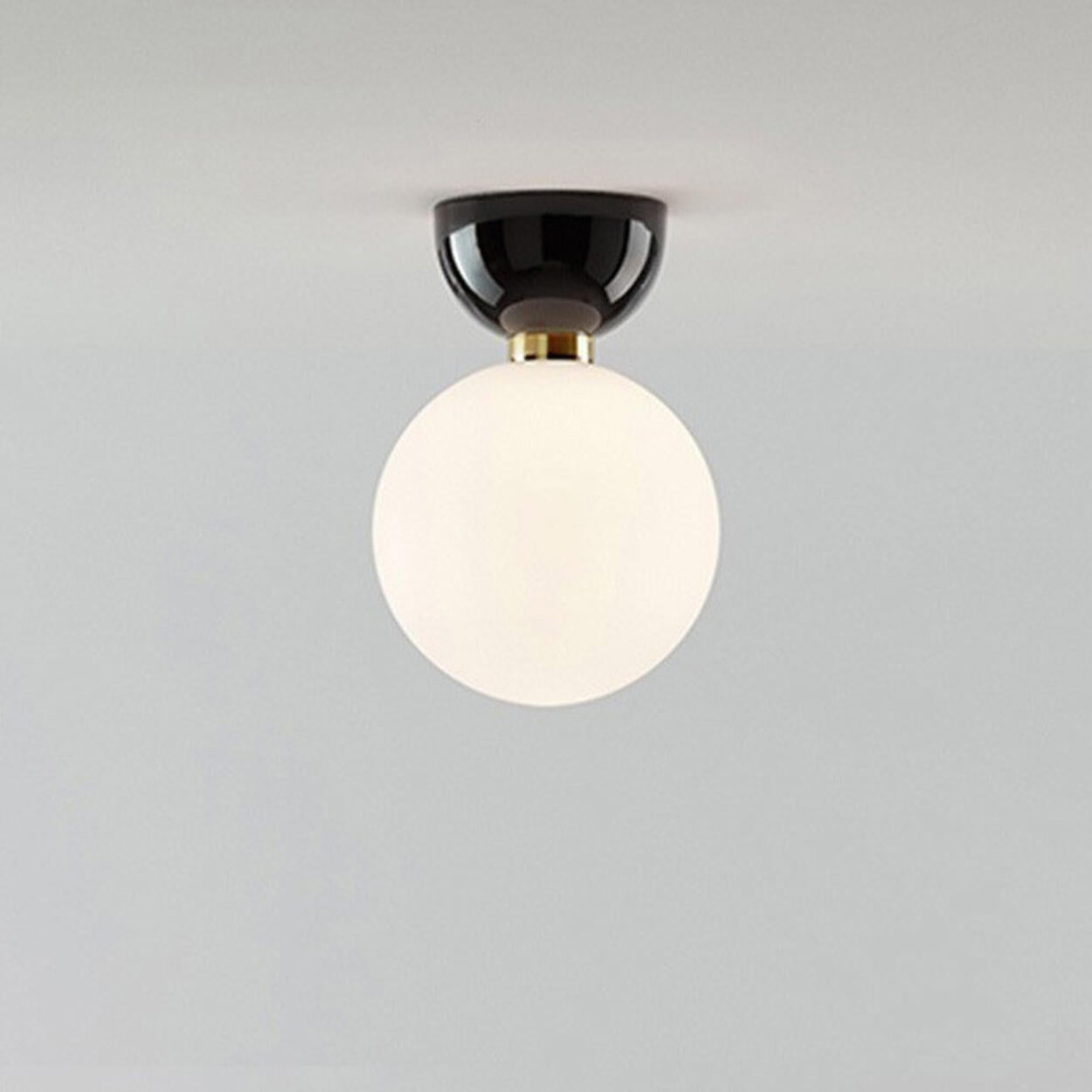 Hallway White Glass Globe Black Semi-Flush Mount Light