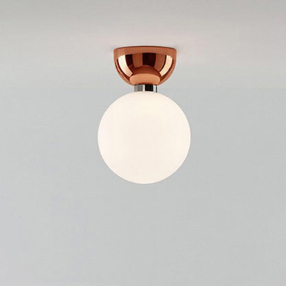 Hallway White Glass Globe Black Semi-Flush Mount Light