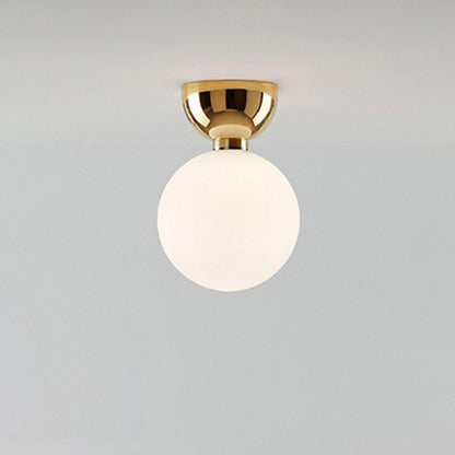 Hallway White Glass Globe Black Semi-Flush Mount Light