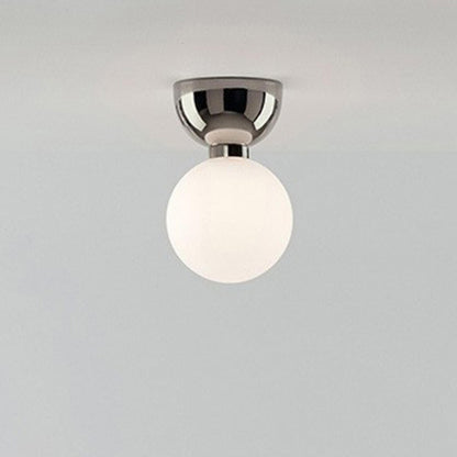 Hallway White Glass Globe Black Semi-Flush Mount Light