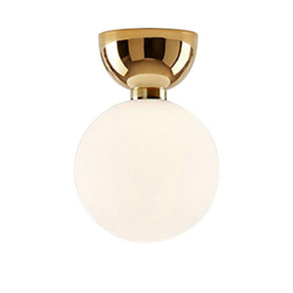 Hallway White Glass Globe Black Semi-Flush Mount Light