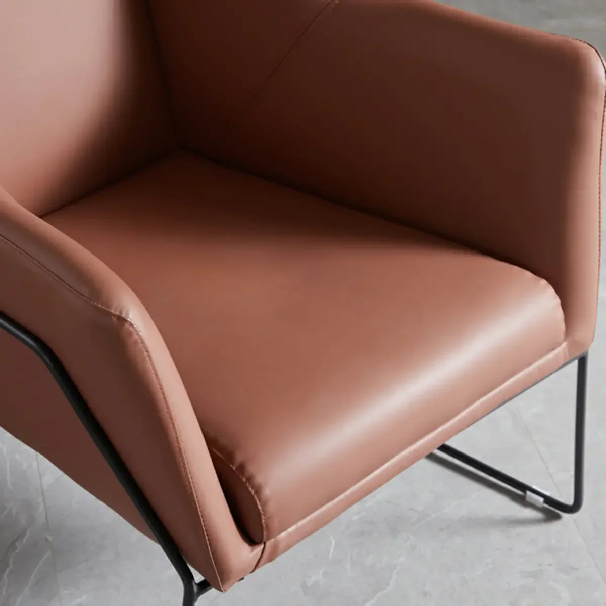 High-Back Leather Sloped Arms Fixed Back Sled Arm Chair