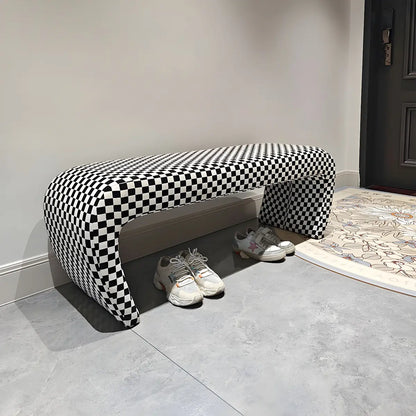 Houndstooth Pattern Upholstered Short Entryway Bench